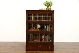 Craftsman Mission Oak 3 Stack Antique Leaded Glass Office Bookcase #36792