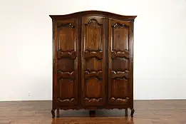 Country French Antique Farmhouse Oak Triple Armoire, Wardrobe or Closet #36921