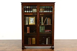 Craftsman Oak Antique Office Bookcase, Leaded Stained Glass Doors #37096