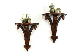 Pair of Carved Vintage Hand Painted Wall Console or Bracket Shelves  #37858