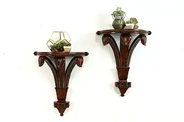 Pair of Carved Vintage Hand Painted Wall Console or Bracket Shelves  #37858