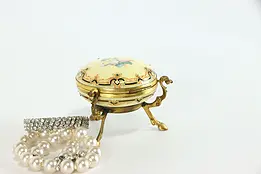 Victorian Brass Porcelain Enamel Jewelry, Keepsake or Trinket Box #37894