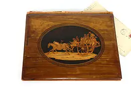 Cherry & Ebony German Antique Marquetry Book or Folio Cover Chariot Scene #38201