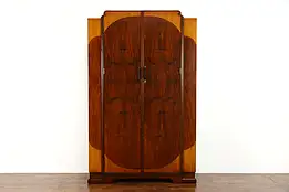 Art Deco Vintage English Wardrobe, Closet, Armoire, Bakelite Handles #38206