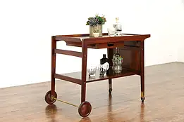 Midcentury Modern Vintage Swedish Teak Rolling Bar or Tea Cart Skaraborgs #38334