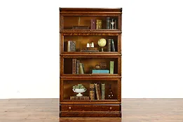 Oak Antique 4 Stack Office Barrister Lawyer Bookcase, Wavy Glass, Macey #34282