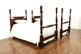 Pair of Antique Mahogany Single or Twin Poster Beds, Acorn Finials #37414