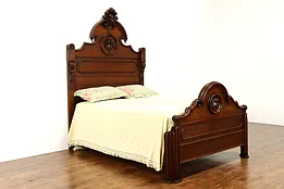 Victorian Antique Walnut Full of Double Size Bed, Hand Carved Fruit #37497