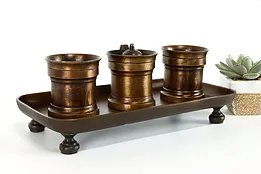 Japanese Antique Bronze Calligraphy Inkwells and Tray, 3 piece #38290