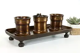 Japanese Antique Bronze Calligraphy Inkwells and Tray, 3 piece #38290