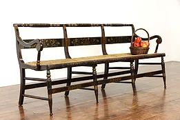 Farmhouse Antique Rush Seat Hall Bench, Hand Painted Wood Frame #38542