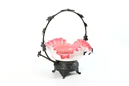 Victorian Antique Silverplate & Cranberry Glass Bride Basket, Middletown #39103