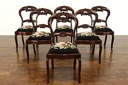 Set of 6 Antique Victorian Design Carved Walnut Dining Chairs Needlepoint #34909