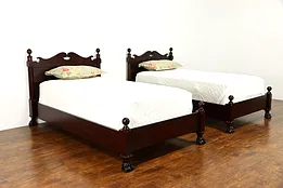 Pair of Vintage Empire Mahogany Twin or Single Size Beds, Lion Feet #34961