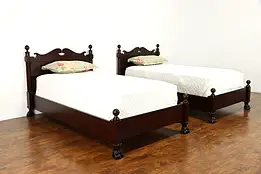 Pair of Vintage Empire Mahogany Twin or Single Size Beds, Lion Feet #34961