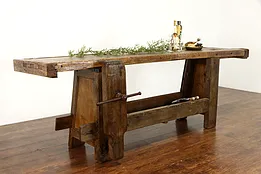 French Industrial Salvage Antique Workbench, Island, Wine & Cheese Table #36436