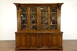 Farmhouse Antique Pine Breakfront China Cabinet, Back Bar, Bookcase #37953