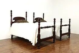 Pair of Antique Mahogany Georgian Twin Poster Beds, Berkey & Gay #37971