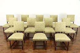 Set of 12 Traditional Italian Vintage Dining Chairs with New Upholstery #38347