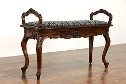 Louis XV Design Antique Carved Walnut Lift Seat Hall Bench New Upholstery #38704