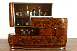 Art Deco Italian Antique Bar Cabinet, Olive Burl Rosewood, Bakelite Pulls #38720