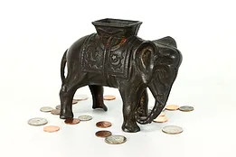 Industrial Farmhouse Cast Iron Antique India Elephant Coin Bank #38945