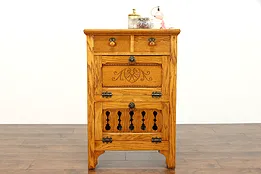 Victorian Eastlake Antique Oak Barber Shop Cabinet, Nightstand #38969