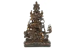 Tibetan Vintage Bronze Statue of Buddha Seated on Temple Lion #39263