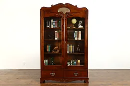 Victorian Antique Carved Birch Office or Library Bookcase, Curio Cabinet #37967