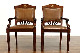 Pair of Art Nouveau Antique Carved Library, Desk or Office Armchairs #37589