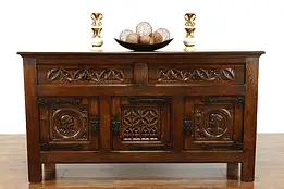 Gothic Carved Antique Oak Dutch Sideboard, Server, Buffet Bar, TV Console #38695