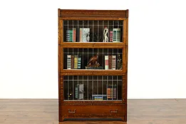 Craftsman Antique Oak 3 Stack Lawyer Bookcase Leaded Glass Lundstrom #38115