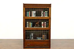 Craftsman Antique Oak 3 Stack Lawyer Bookcase Leaded Glass Lundstrom #38115