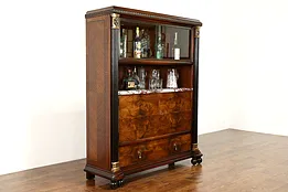 Art Deco Antique Italian Burl Bar Cabinet, Marble, Bronze Mounts #38712