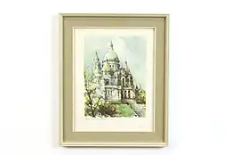 Sacre Coeur Cathedral of Paris Vintage Watercolor Print, Delarue 17.5" #39974