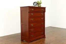 Victorian Eastlake Antique Cherry Sidelock Tall Chest or Dresser #39871