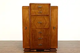 Art Deco Vintage Waterfall Chifferobe Armoire Cedar Closet Wardrobe & Desk 39706