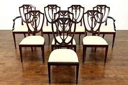 Set of 8 Traditional Mahogany Shield Back Dining Chairs, Henkel-Harris #40123