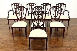 Set of 8 Traditional Mahogany Shield Back Dining Chairs, Henkel-Harris #40123