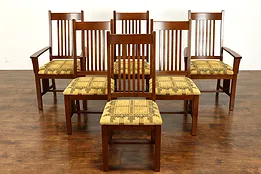 Set of 6 Arts & Crafts Style Vintage Dining Chairs, New Upholstery #40009