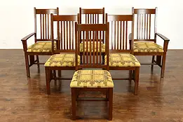 Set of 6 Arts & Crafts Style Vintage Dining Chairs, New Upholstery #40009