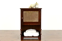 Oak Antique Barber Shop Cabinet, Nightstand or End Table with Mirror #40148