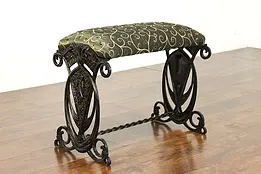 Art Deco Cast Iron Antique Bench or Stool with Pied Piper, New Upholstery #39855