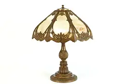 Neoclassical 8 Panel Stained Glass Shade Antique Office or Library Lamp #39621