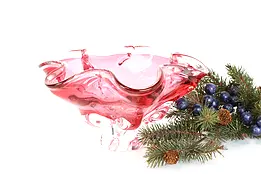 Murano Venetian Italian Flower Shaped Cranberry Art Glass Sculpture Bowl #40240