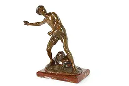 Boy Skipping Stones Antique Bronze Sculpture on Marble Base, H. Miller #39610