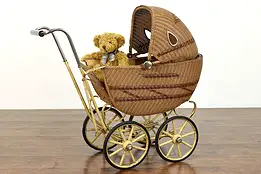 Art Deco Antique Wicker & Metal Baby Carriage or Stroller #40150