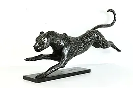 Burnished Steel Vintage Sculpture of Cheetah in Motion Statue #40185