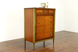 French Style Antique Satinwood & Mahogany Tall Chest or Dresser, Irwin #36496