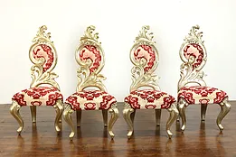 Set of 4 Vintage Hollywood Regency Silver Gilt Dining or Game Chairs #40275
